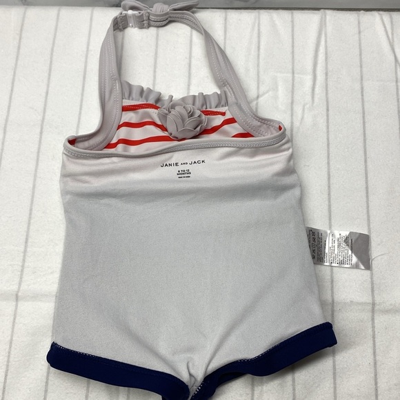 Janie & Jack Baby Girl Retro Stripe One Piece Swimwear in Red and Blue,size 6-12 - Picture 5 of 6